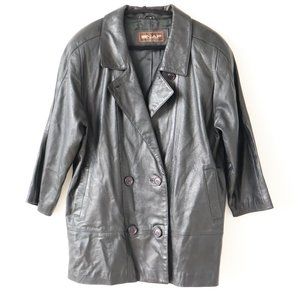 Vintage La Nap Black Leather Blazer Jacket, Size 9